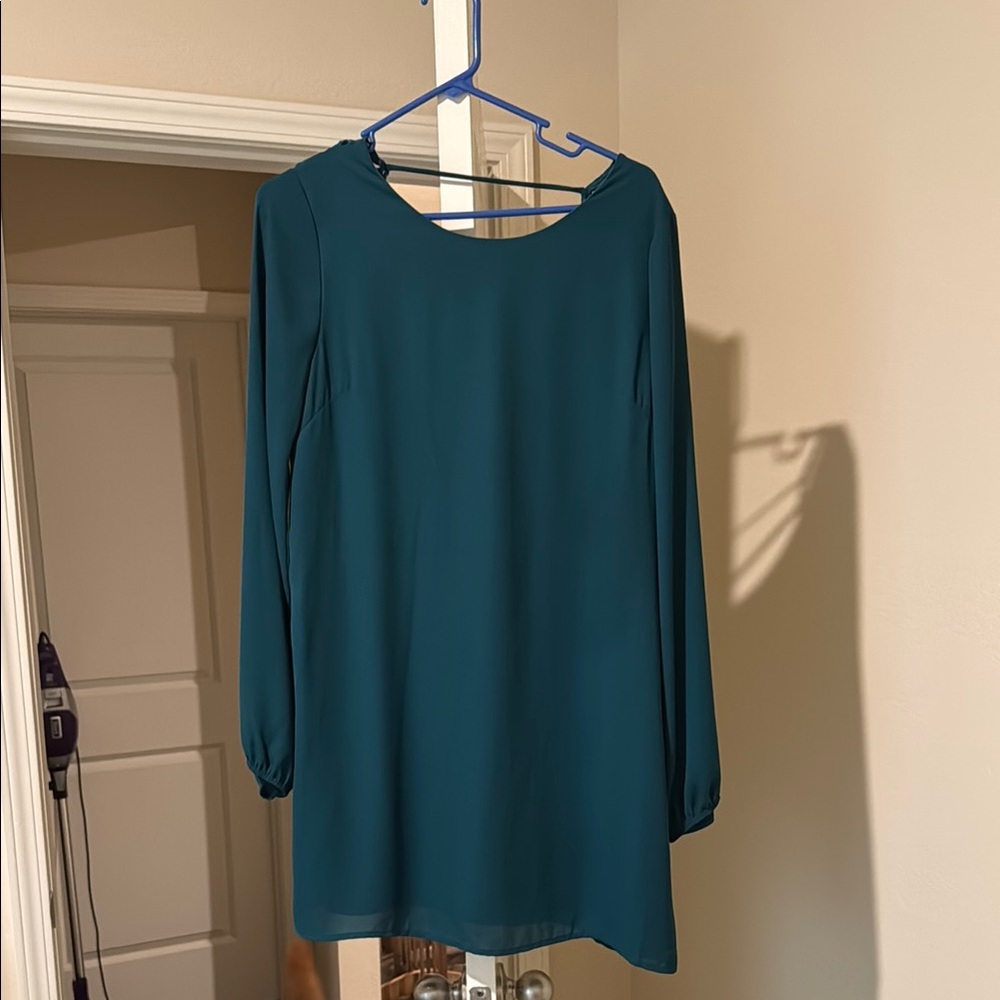 Elegant Teal Long Sleeve Dress